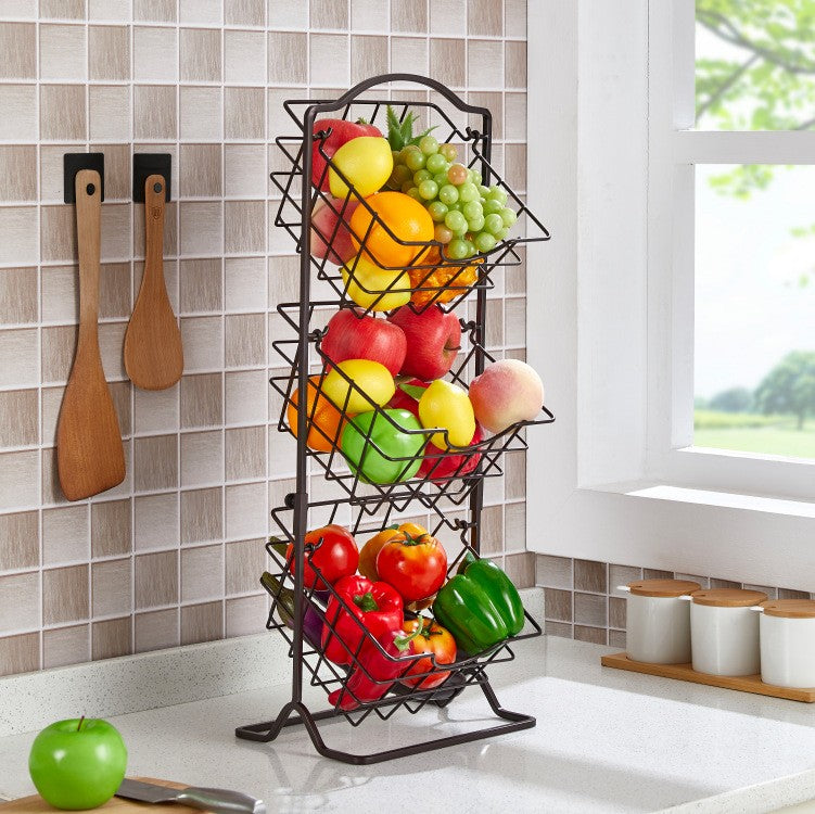 3-Tier Metal Fruit Basket Stand – Countertop Produce Organizer