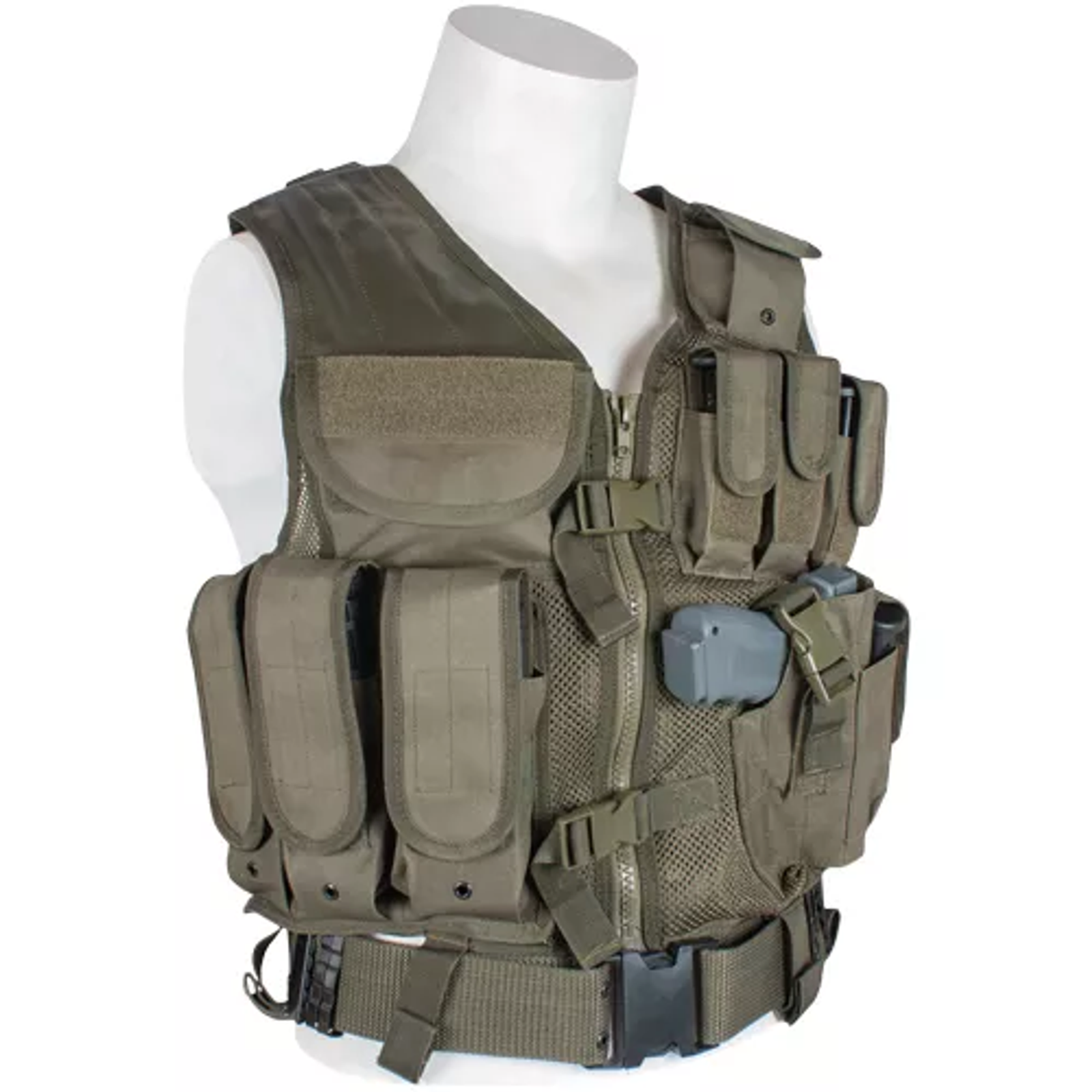 Fox Outdoor MACH-1 Tactical Vest – Olive Drab, Adjustable L-XL, 600D Heavy-Duty