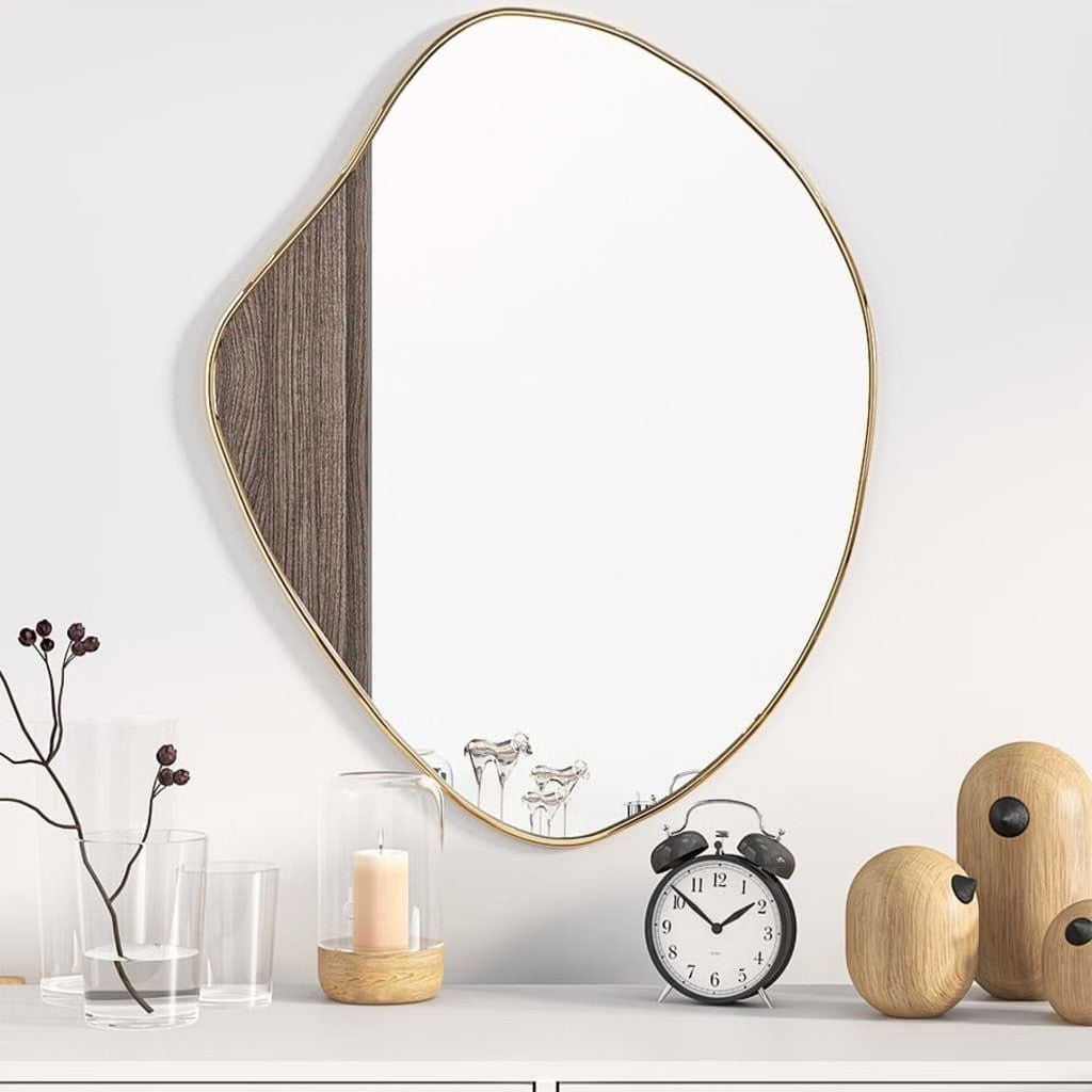 Gold Wall Mirror – Modern Round Glass Mirror with PVC Frame, Wall Mounted
