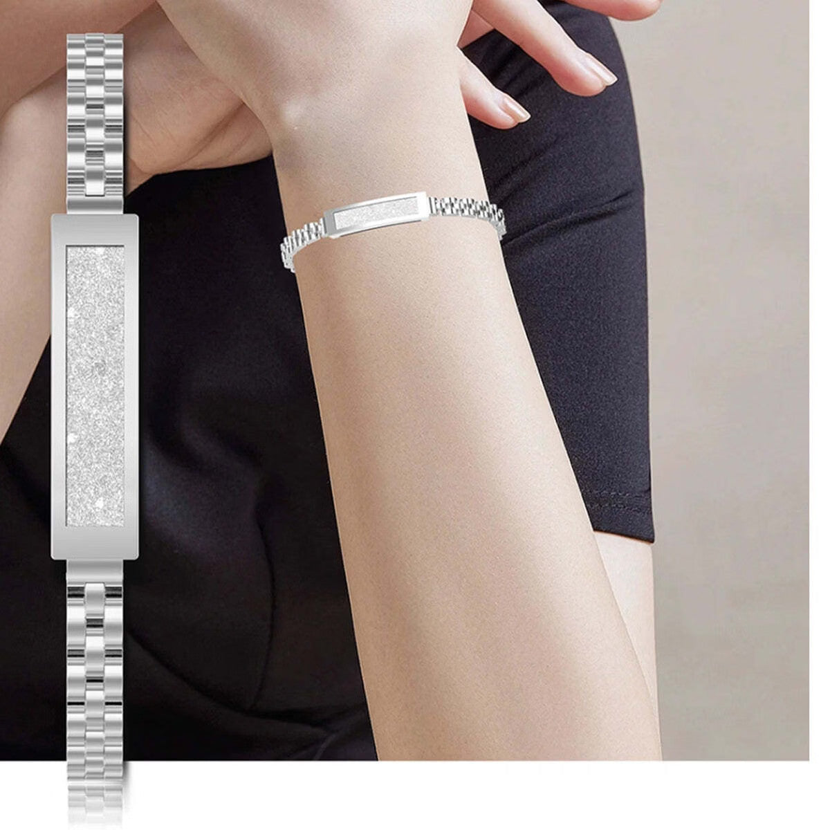 Vitalia Silver Smart Bracelet – Fitness Tracker Jewelry w/ Magnetic Charging