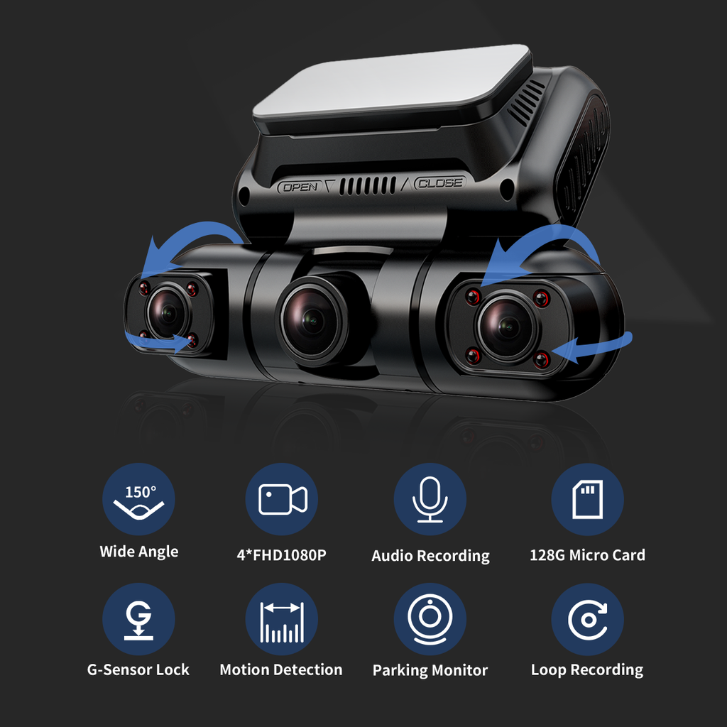 Hainatech 360 Degree View 4 Channel Dash Cam Front And Rear Inside Left Right, D