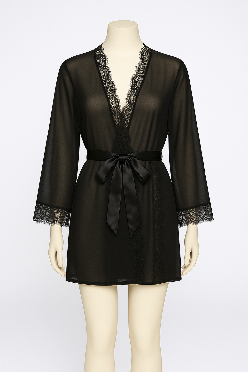 BeWicked Vivian Women’s Black Sheer Chiffon Robe L/XL – Elegant Sleepwear & Loun