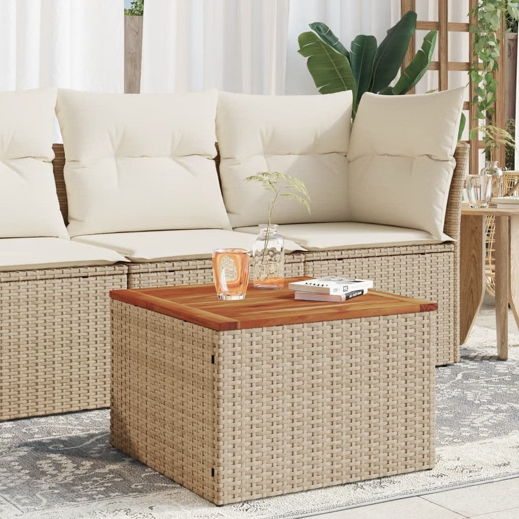vidaXL Small Outdoor Garden Table – Beige & Brown PE Rattan, Durable Patio Accen