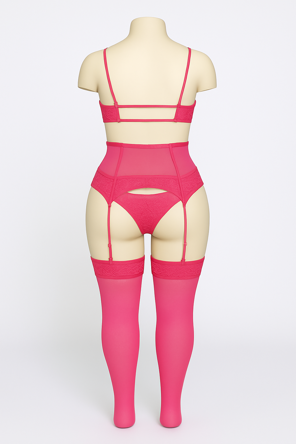 Sexy 2pc Lace Garter Teddy Lingerie with Stockings Strawberry Daquiri