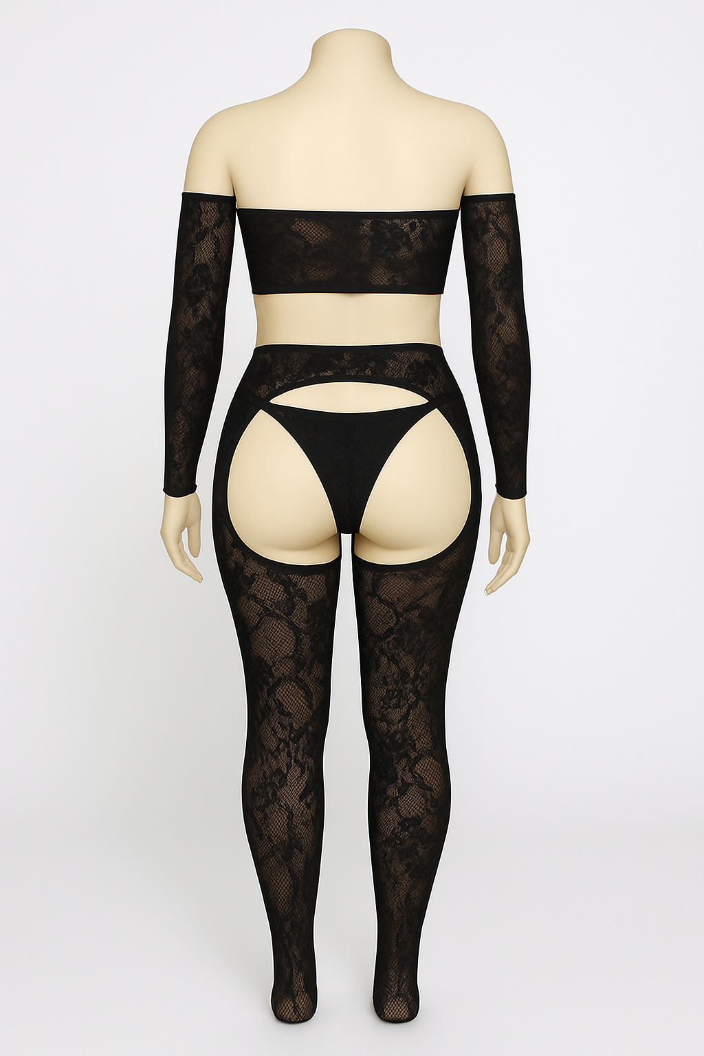 BeWicked Azalea Black Bodystocking Set – Fishnet Lingerie Teddy, One Size