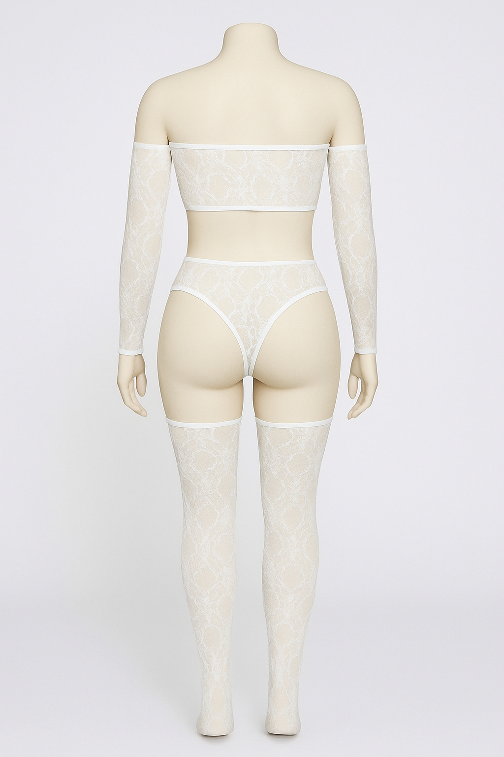 Sexy Azalea Bodystocking Set Lingerie Sheer Fishnet One-Piece - White