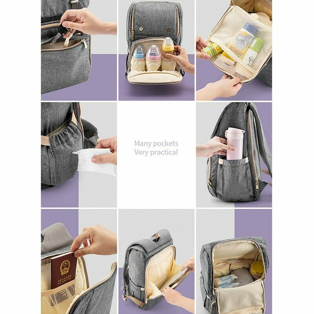 25L Canvas Diaper Backpack – 15 Pockets, Insulated Bottles, Stroller Straps