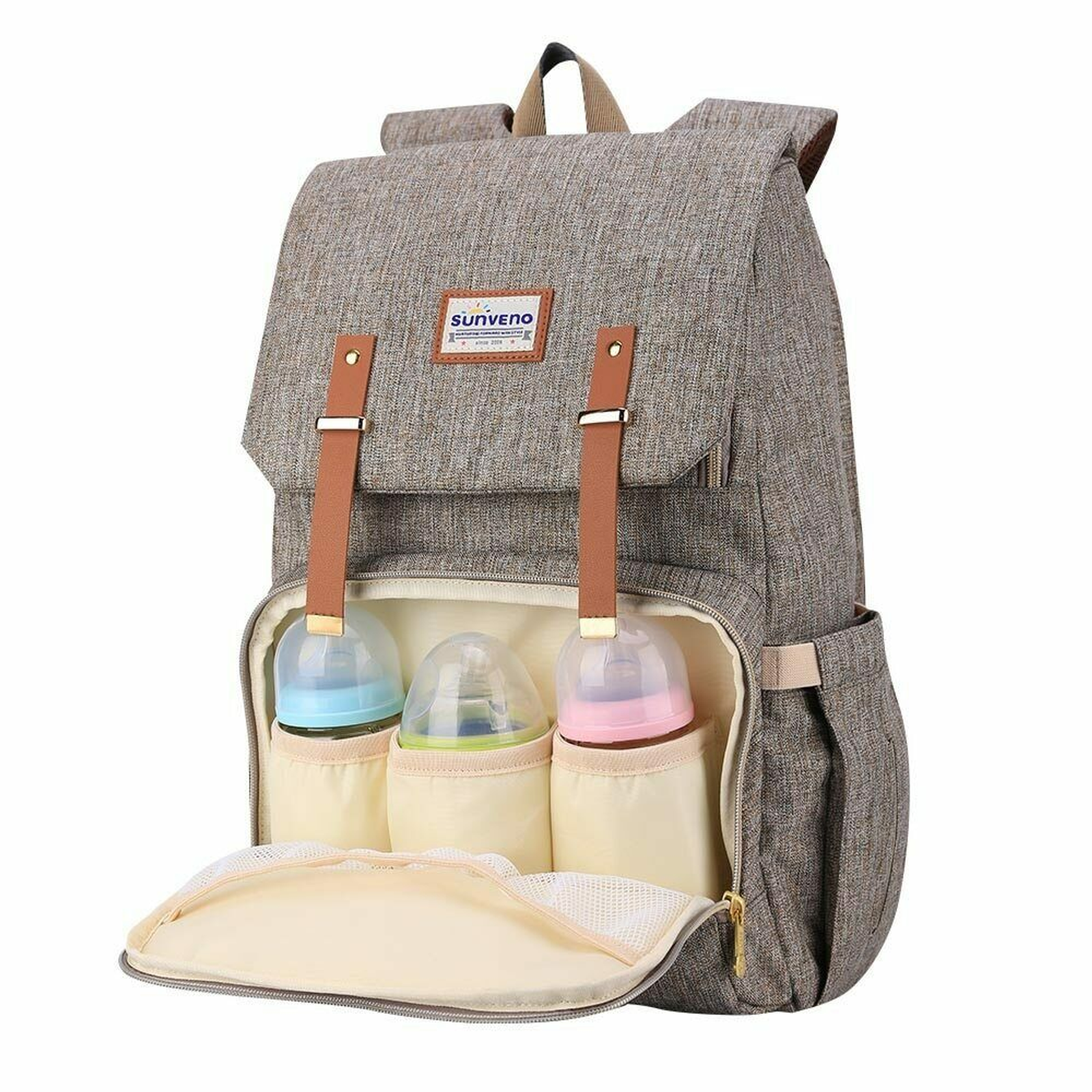 25L Canvas Diaper Backpack – 15 Pockets, Insulated Bottles, Stroller Straps