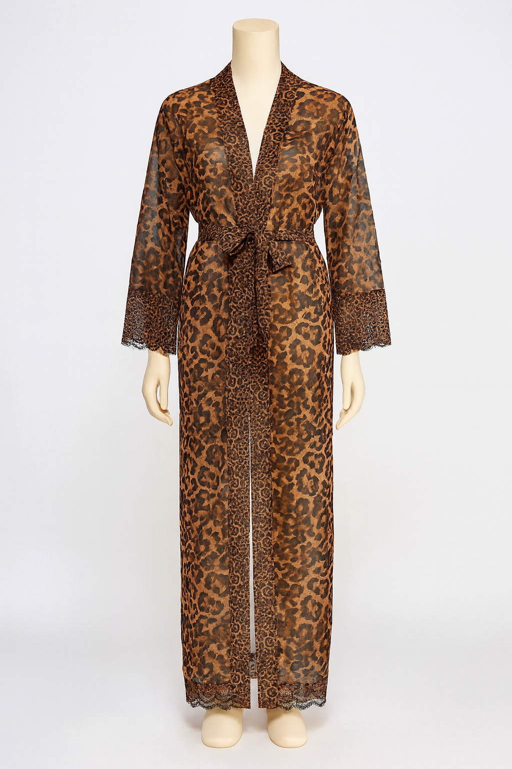 BeWicked Women’s Juliana Leopard Print Sheer Chiffon Robe with Belt – L/XL