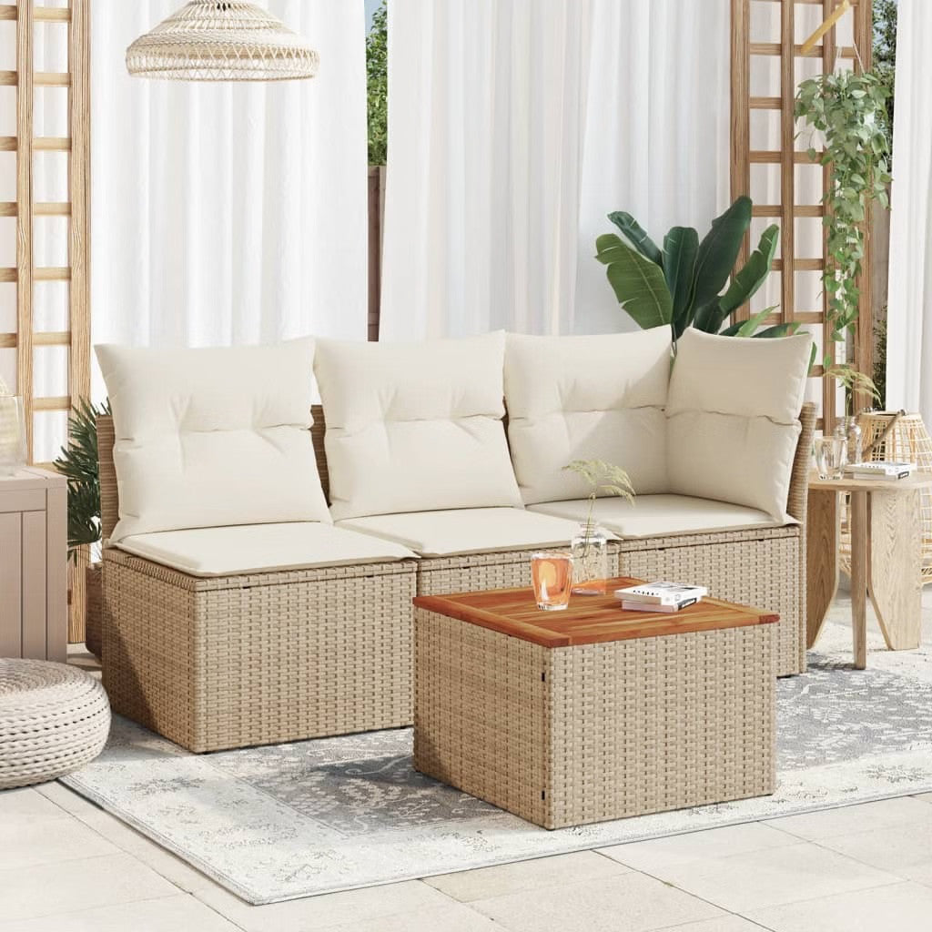 vidaXL Small Outdoor Garden Table – Beige & Brown PE Rattan, Durable Patio Accen