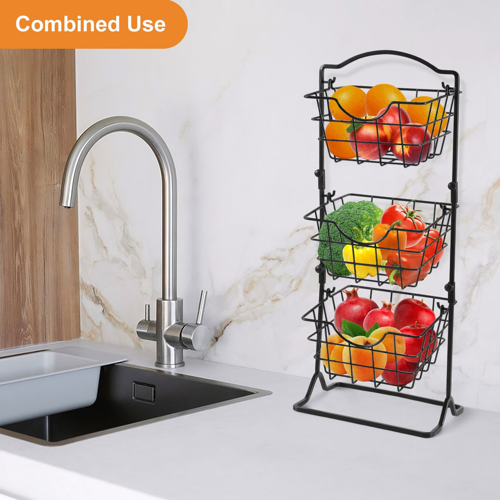3-Tier Metal Fruit Basket Stand – Countertop Produce Organizer