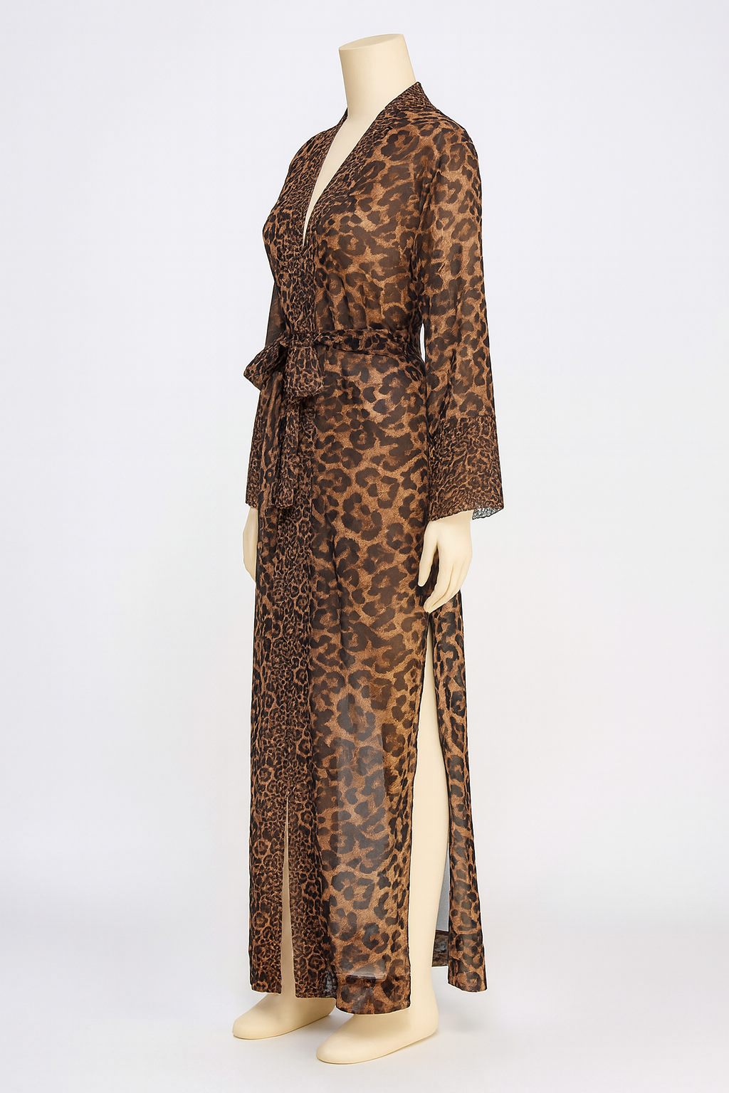 BeWicked Women’s Juliana Leopard Print Sheer Chiffon Robe with Belt – L/XL