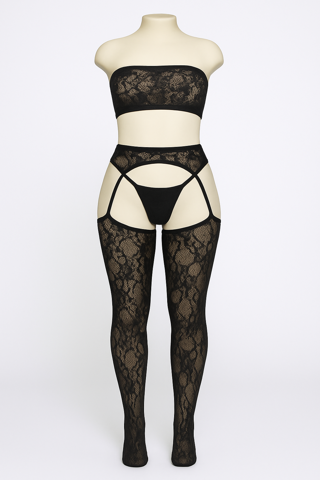 BeWicked Azalea Black Bodystocking Set – Fishnet Lingerie Teddy, One Size