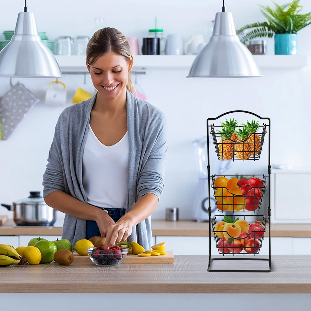 3-Tier Metal Fruit Basket Stand – Countertop Produce Organizer
