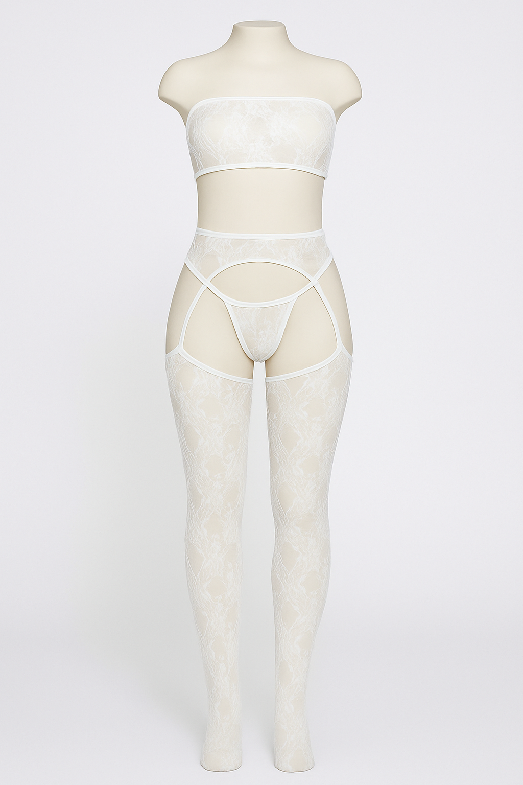 Sexy Azalea Bodystocking Set Lingerie Sheer Fishnet One-Piece - White