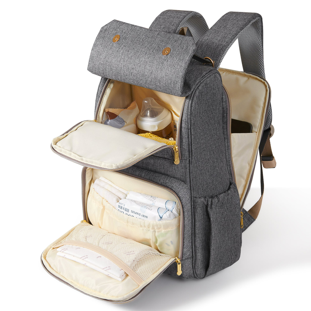 25L Canvas Diaper Backpack – 15 Pockets, Insulated Bottles, Stroller Straps