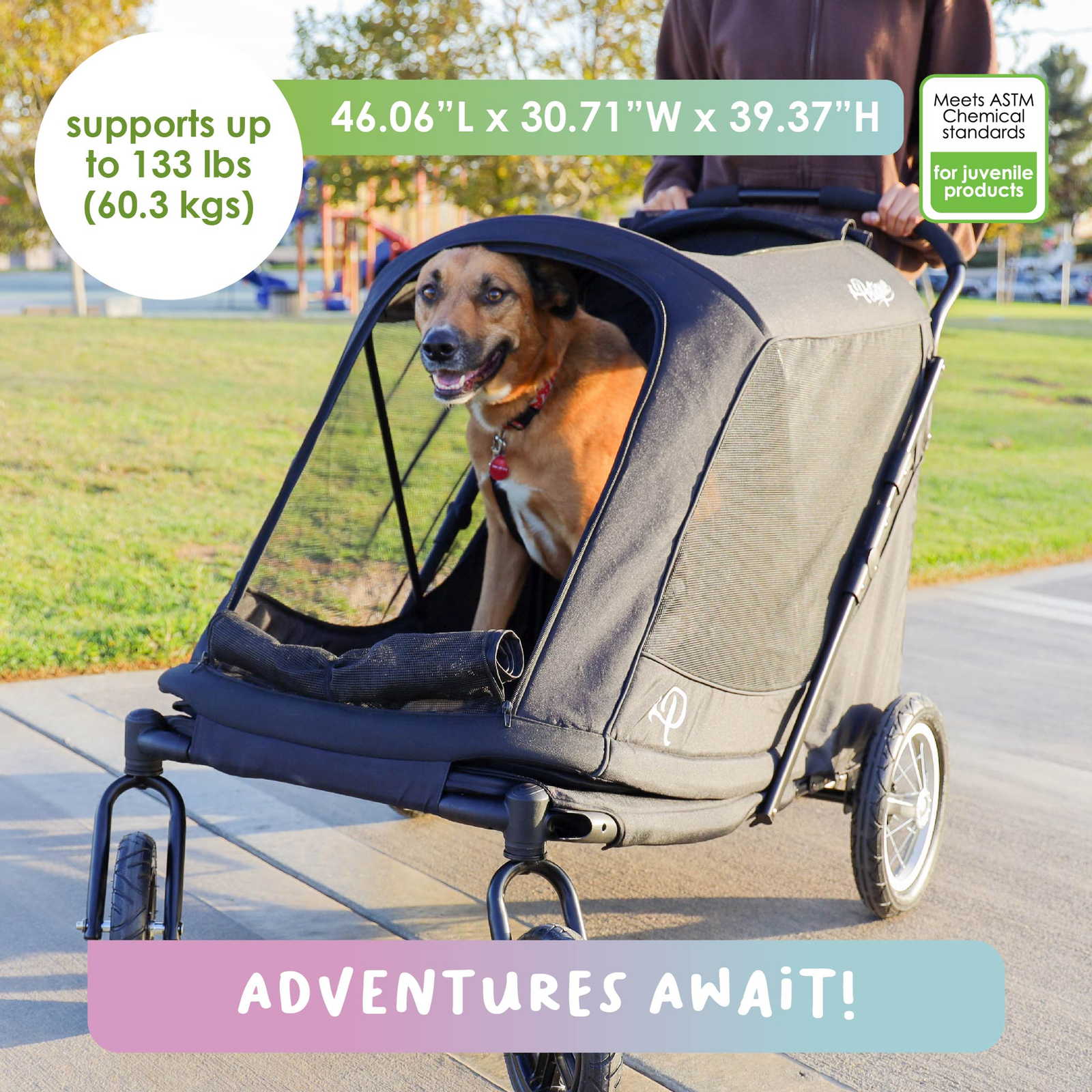 Apollo Elite Large Dog Pet Stroller – Foldable w/ Air Tires Up to 133 lbs