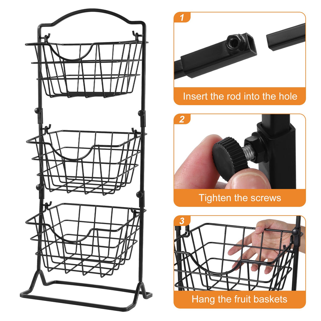 3-Tier Metal Fruit Basket Stand – Countertop Produce Organizer