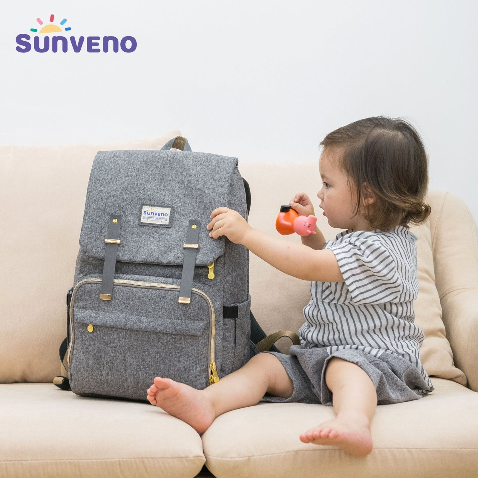25L Canvas Diaper Backpack – 15 Pockets, Insulated Bottles, Stroller Straps