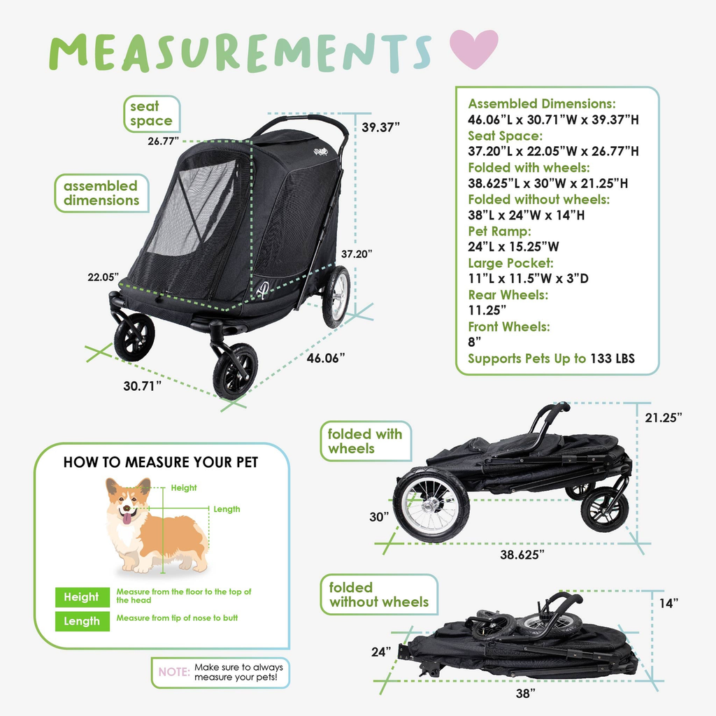Apollo Elite Large Dog Pet Stroller – Foldable w/ Air Tires Up to 133 lbs