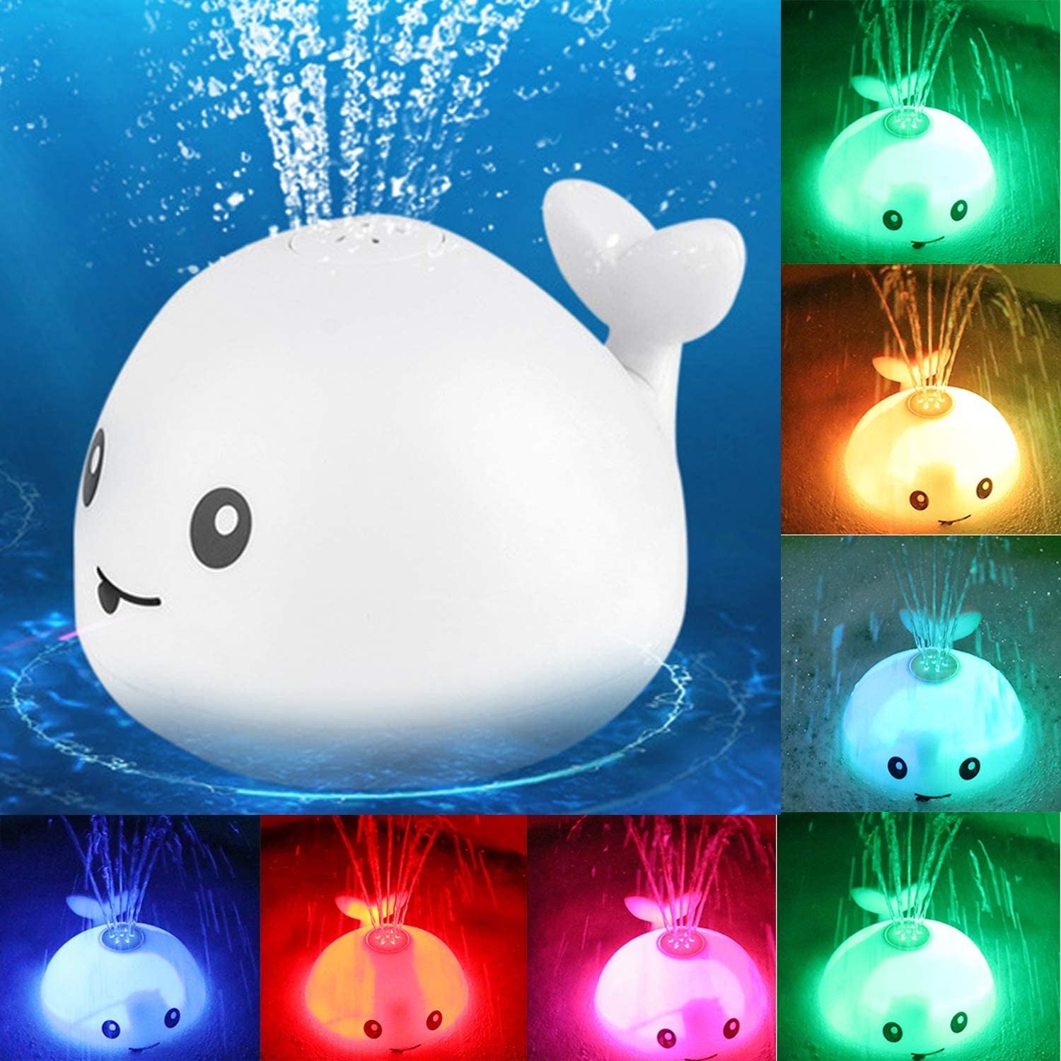 Baby Cute Cartoon Whale Floating Spraying Water Bath Toys With Light Music LED