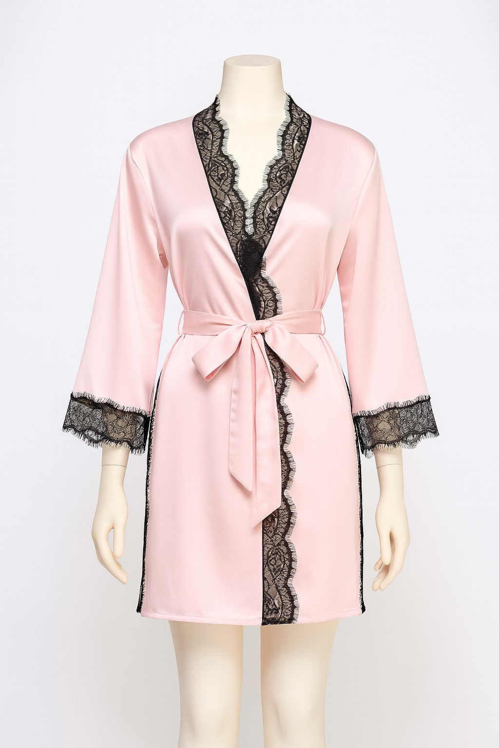 BeWicked Women’s Isadora Satin Robe – Pink, Long Sleeve, Belted Loungewear, Size