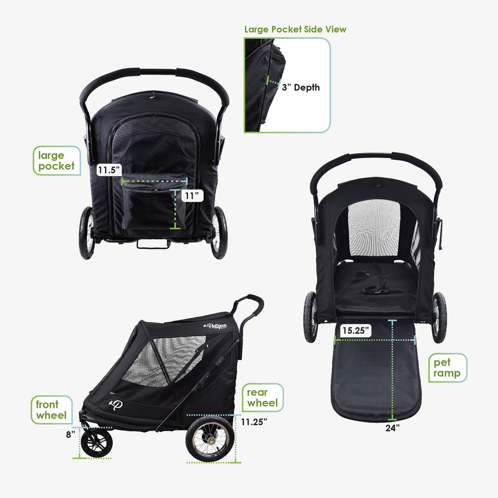Apollo Elite Large Dog Pet Stroller – Foldable w/ Air Tires Up to 133 lbs