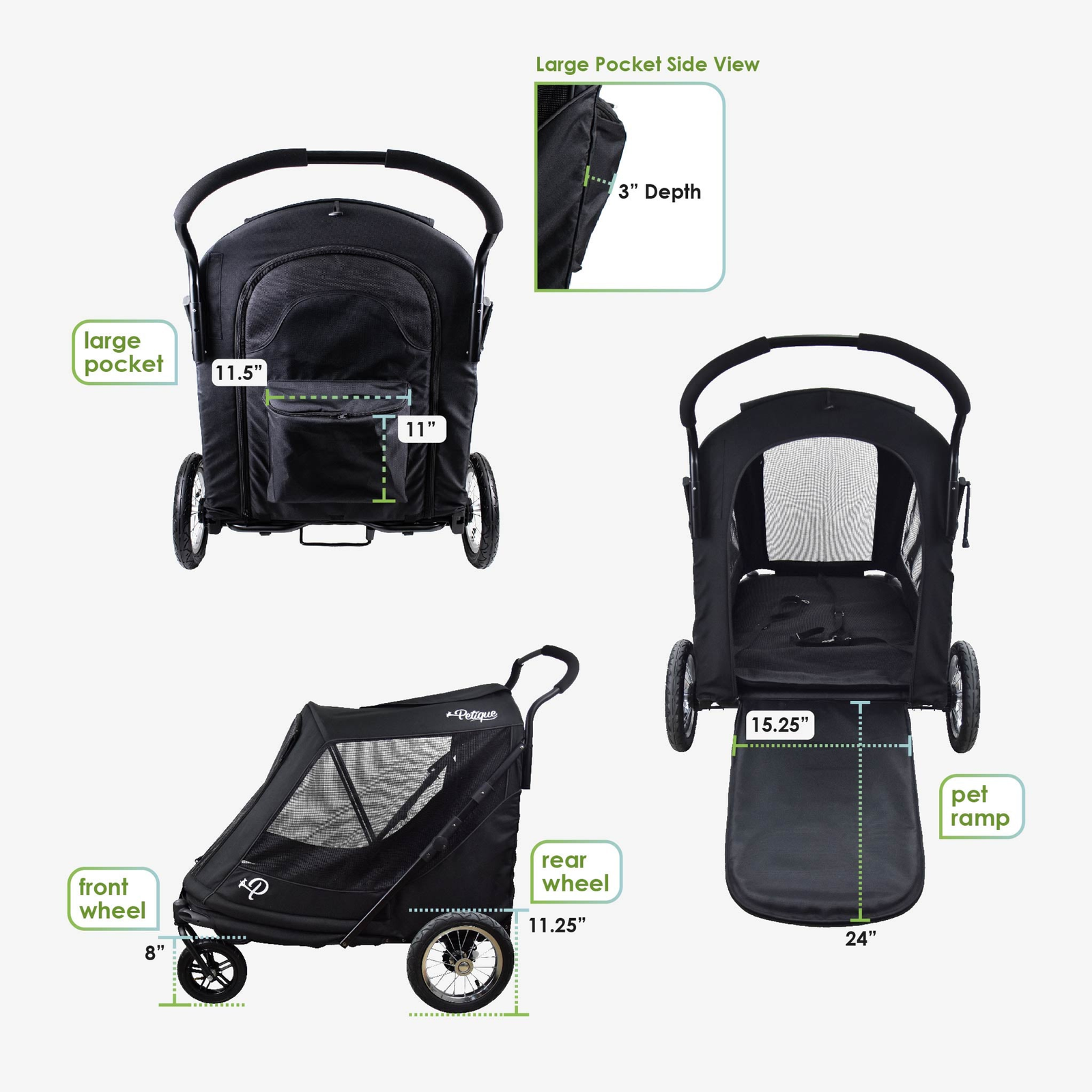 Apollo Elite Large Dog Pet Stroller – Foldable w/ Air Tires Up to 133 lbs